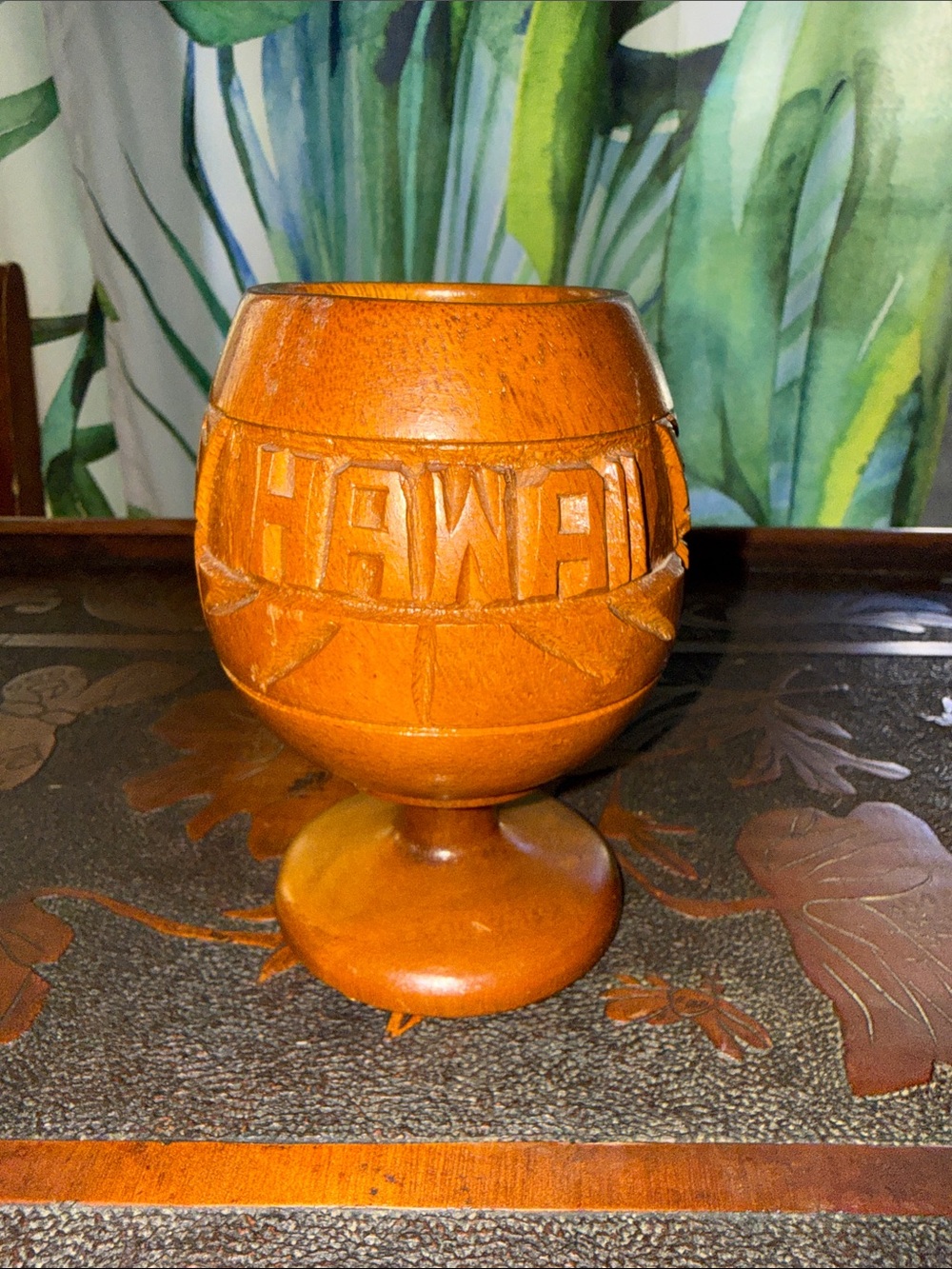 Carved Wooden Hawaii Goblet - Warm Brown